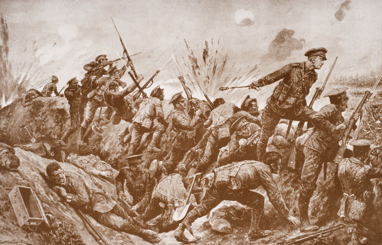 Segundo Teniente G.H. Woolley en la defensa de Hill 60 con sus hombres de English School