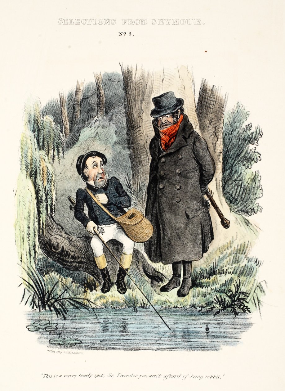 Selecciones de Seymour: No. 3, "Este es un lugar muy solitario, señor, me sorprende que no tenga miedo de ser robado.", pub c.1840 de English School