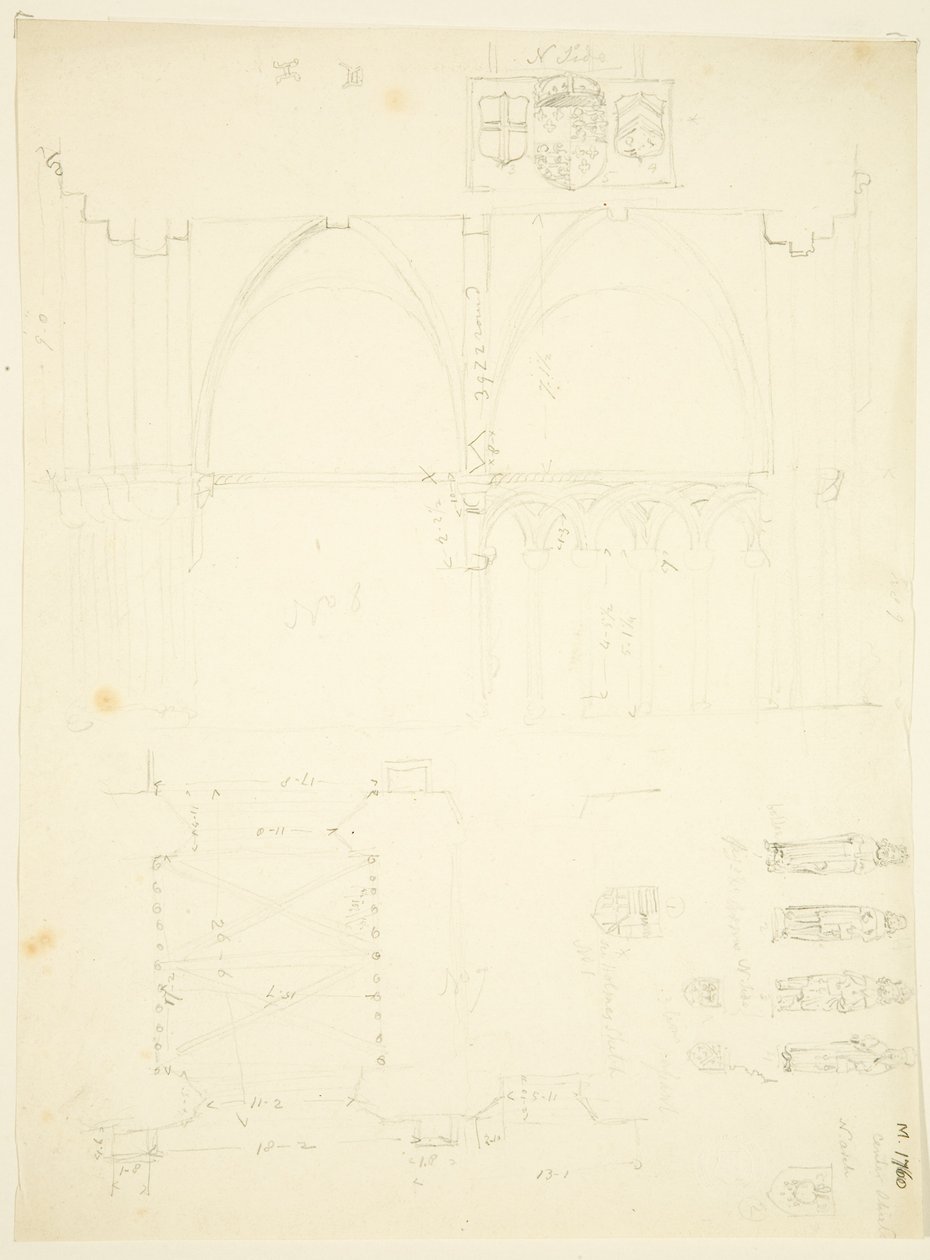 Serie de bocetos de Abbey Gatehouse y la Catedral de Bristol de English School