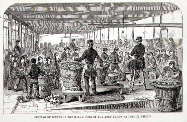 Servicio de Cena en la Sala de Oakum de la Prisión de Niños en Tothill Fields, de 