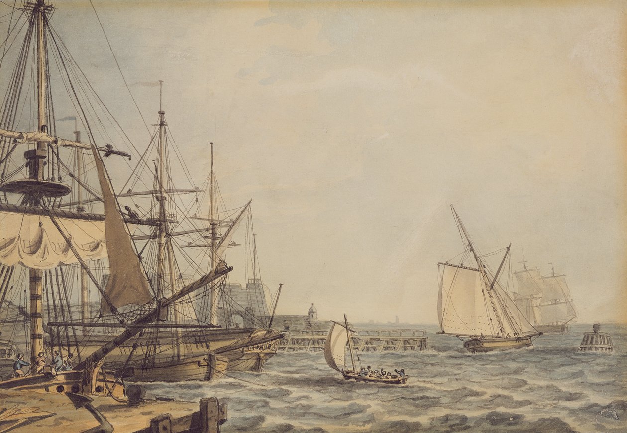 Shipping off the Mouth of the River Hull, principios del siglo XIX (lápiz, pluma, tinta y acuarela sobre papel) de English School