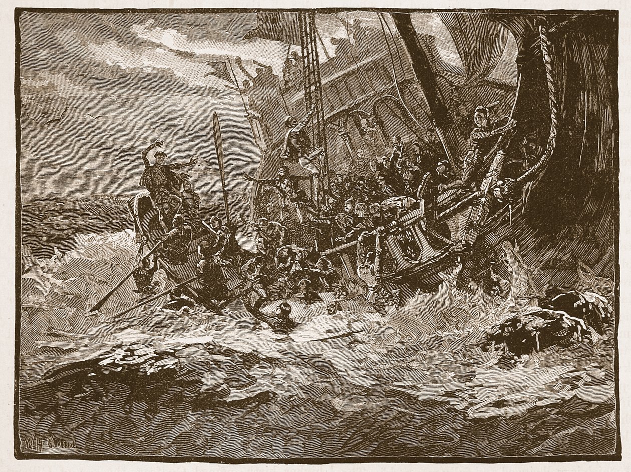 Naufragio del príncipe Guillermo, ilustración de Cassells Illustrated History of England de English School