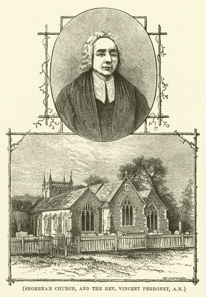 Iglesia de Shoreham, y el reverendo Vincent Perronet, AM (grabado) de English School