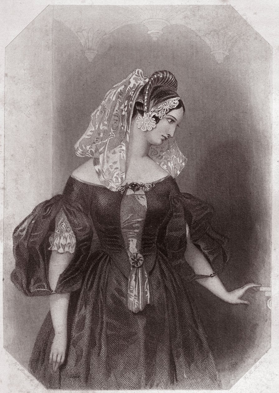 Silvia (Los dos caballeros de Verona) en - “Galería de las Mujeres de Shakespeare, colección de cuarenta y cinco retratos serios por los primeros artistas de Londres, enriquecida con notas críticas y literarias” circa 1838 - de “Galería de las mujeres de S de English School