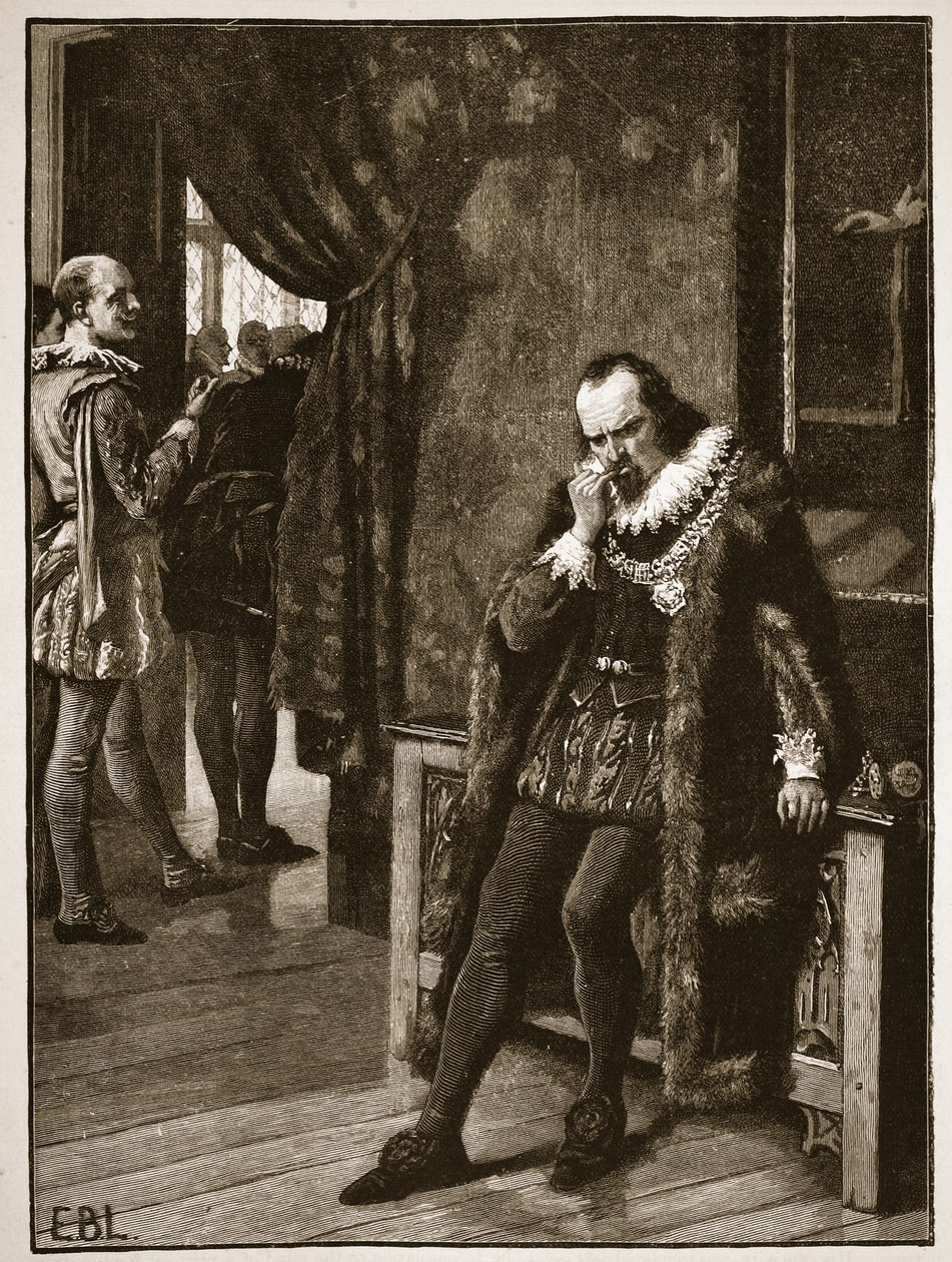 Sir Francis Bacon esperando una audiencia con Buckingham, ilustración de la Historia Ilustrada de Inglaterra de Cassell de English School