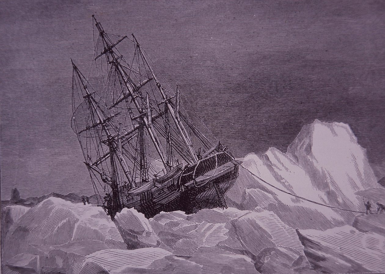 Sir John Franklin, expedición de 1845 para encontrar el Paso del Noroeste, barco Terror atrapado en el hielo, finales del siglo XIX de English School