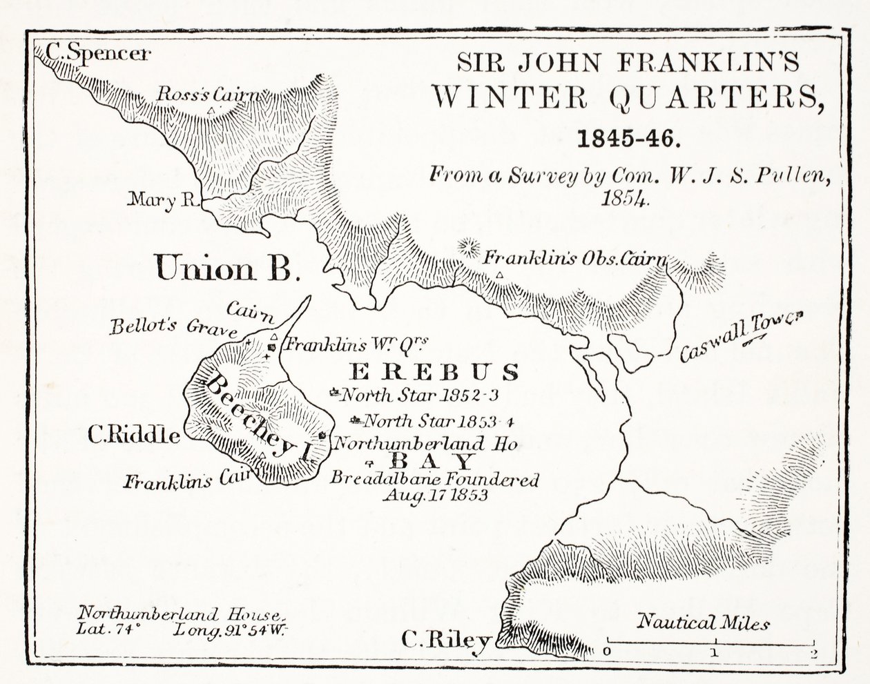 Cuarteles de invierno de Sir John Franklin, 1845-1846 de una encuesta por Com. W.J.S. Pullen 1854, pub. 1854 de English School