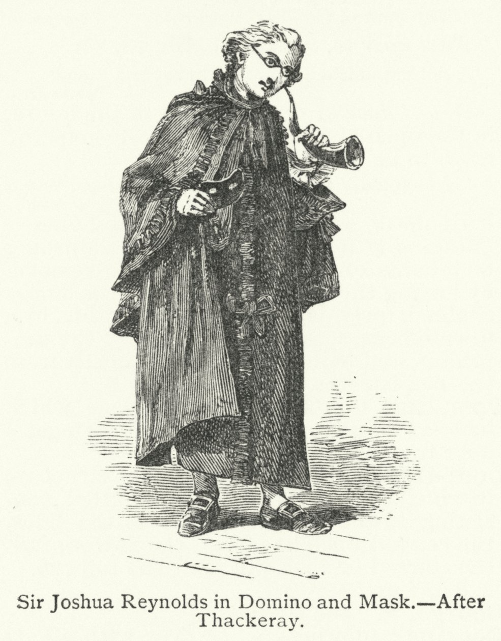 Sir Joshua Reynolds en Dominó y Máscara (grabado) de English School