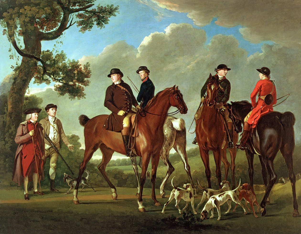 Sir Thomas Gascoigne y Sir Walter Vavasour con el sacerdote, el vicario y los sirvientes de caza de English School