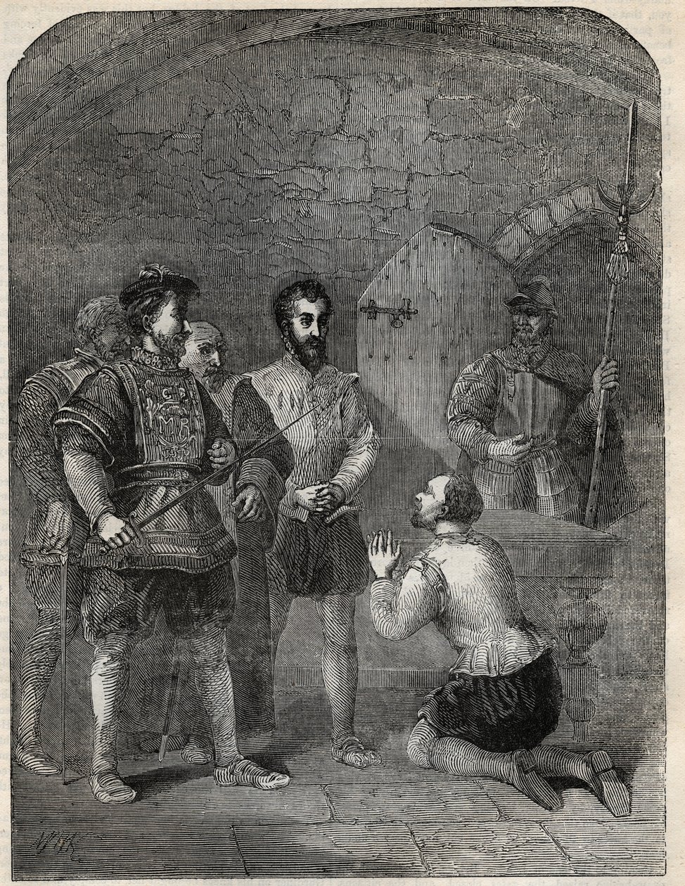 Sir Thomas Wyatt el Joven (1521-1554) camino a su ejecución, exonerando solemnemente a la Princesa Isabel y a Courtenay de participar en su rebelión - 1554 - grabado de “Historia de Inglaterra” por Cassell Petter & Galpin de English School