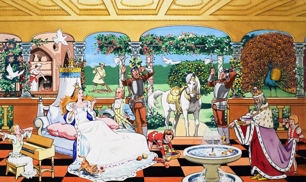 La Bella Durmiente despierta (gouache sobre papel) de English School
