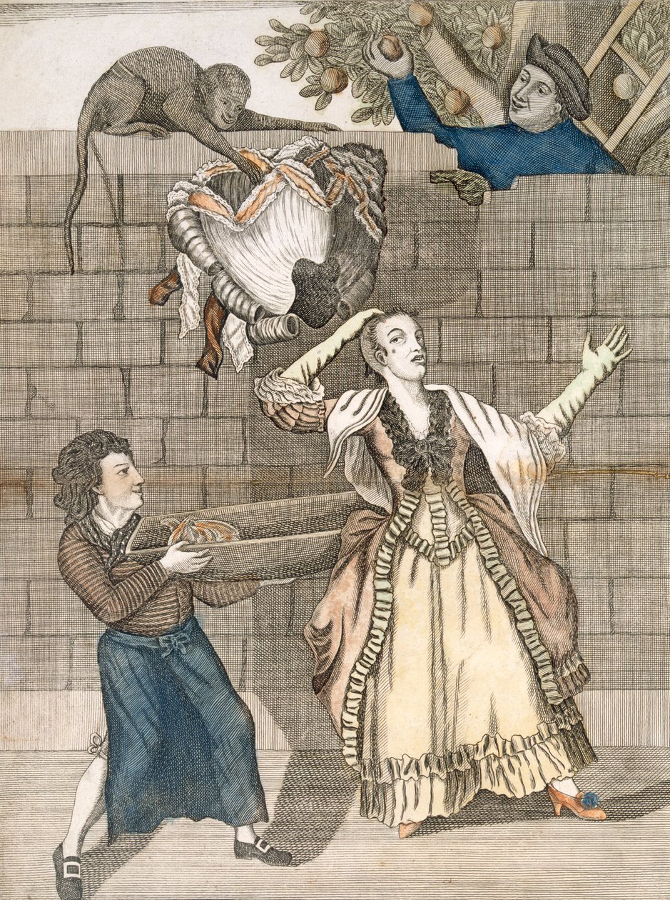 Juego de manos por un mono o la cabeza de la dama descargada, de un dibujo original de Grimm, impreso para Carington Bowles, Londres, pub. 1778 de English School