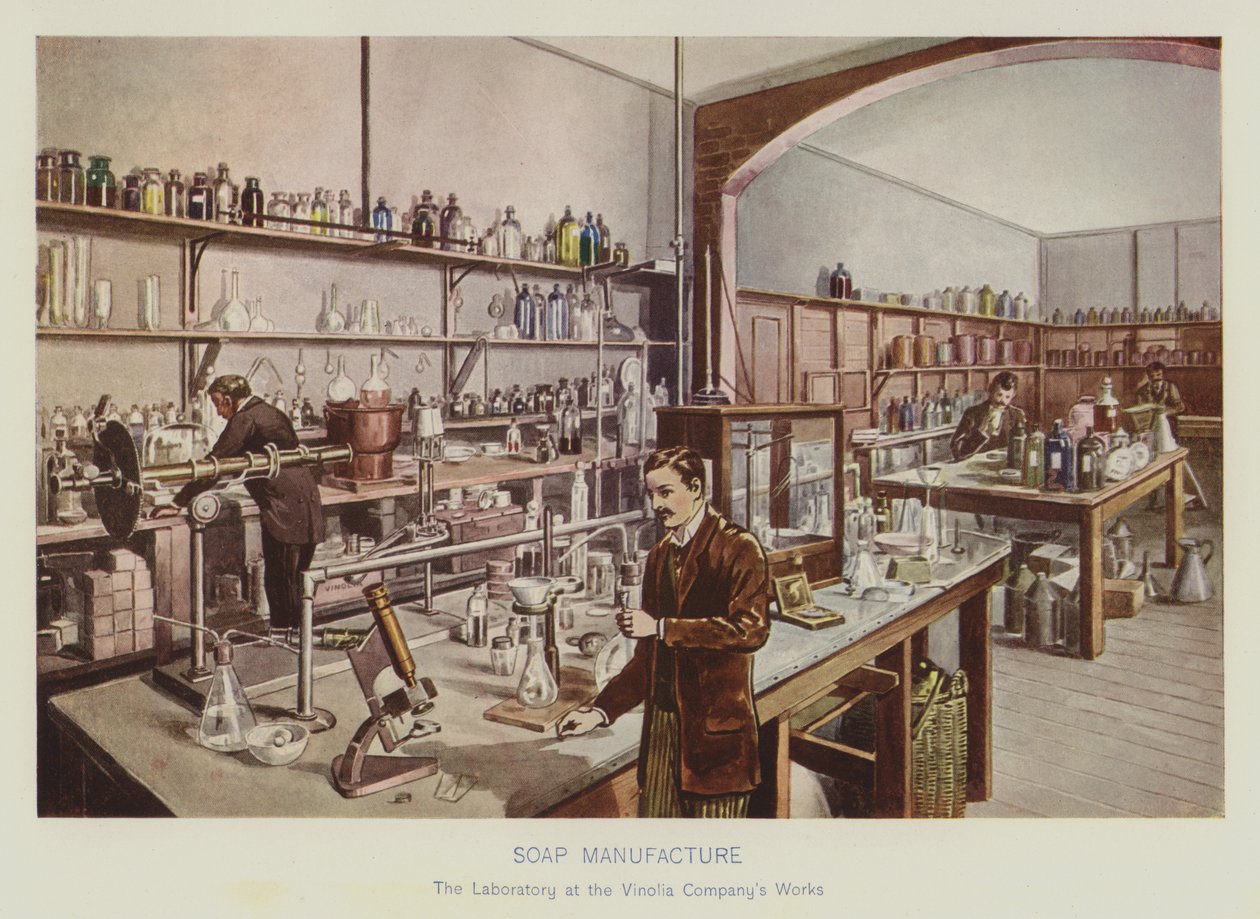 Fabricación de jabón (litografía en color) de English School