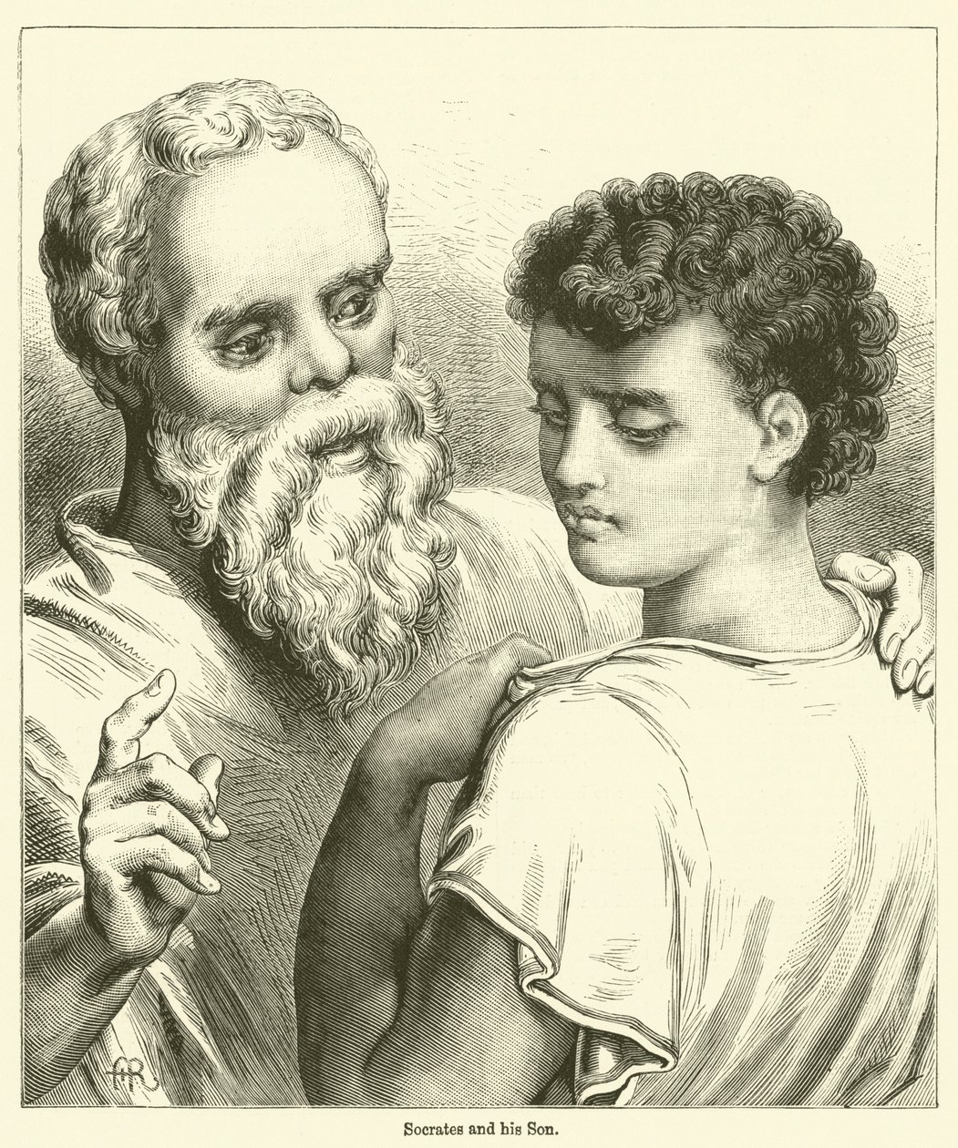 Sócrates y su hijo (grabado) de English School