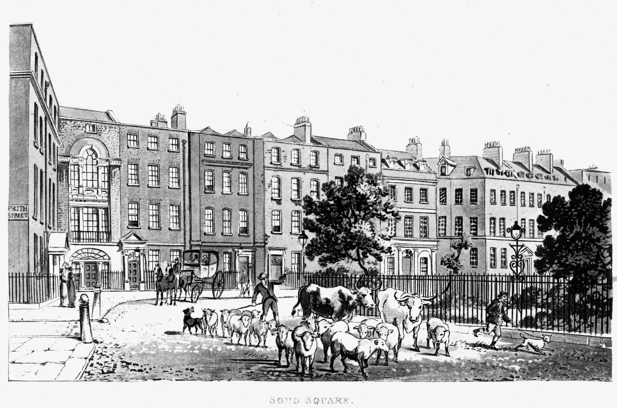 Esquina Suroeste de Soho Square, 1816 de English School
