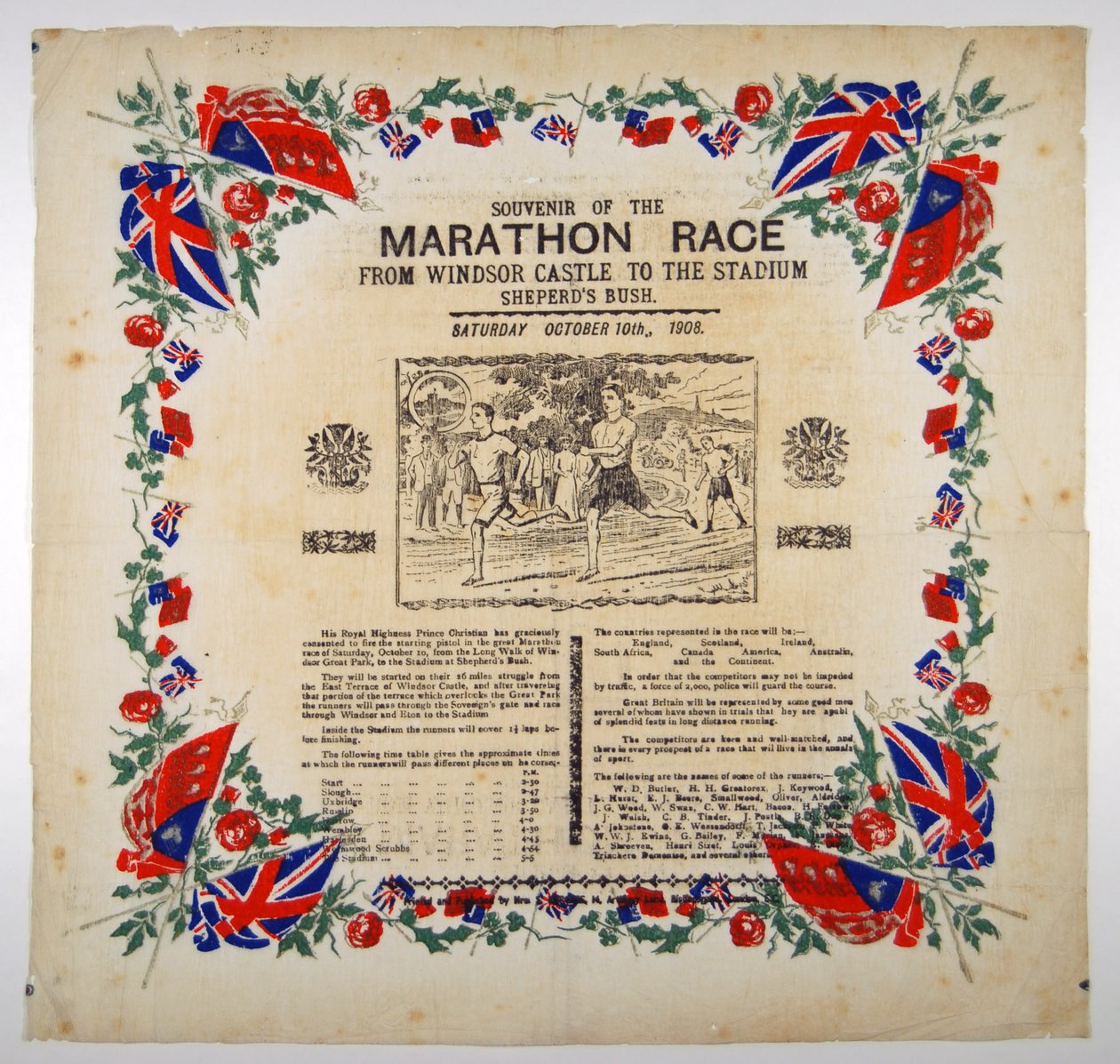 Recuerdo de la carrera de maratón desde el Castillo de Windsor hasta el Estadio, Shepherds Bush, 1908 de English School
