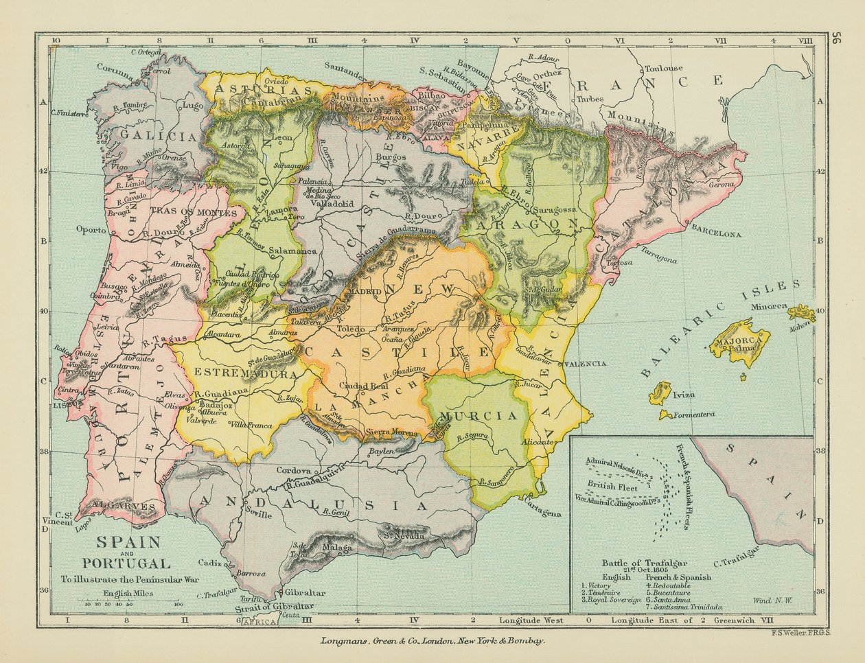 España y Portugal (litografía en color) de English School