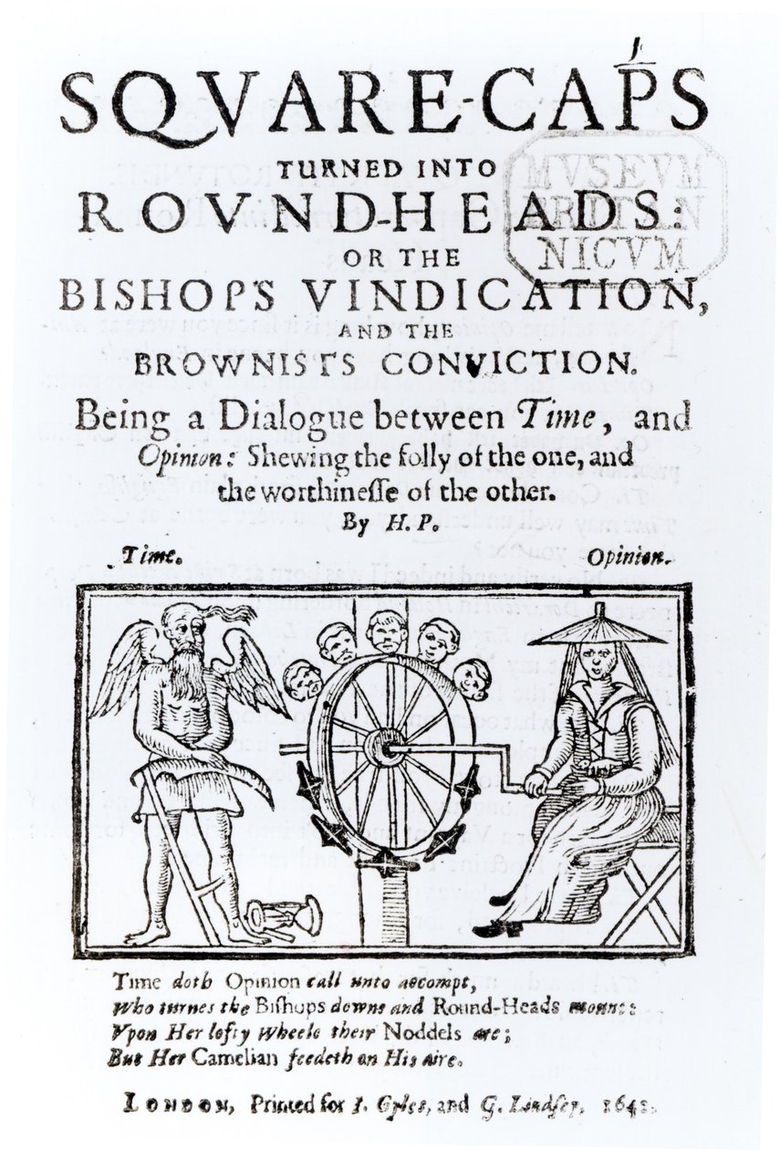 Gorras cuadradas convertidas en cabezas redondas, 1642 de English School