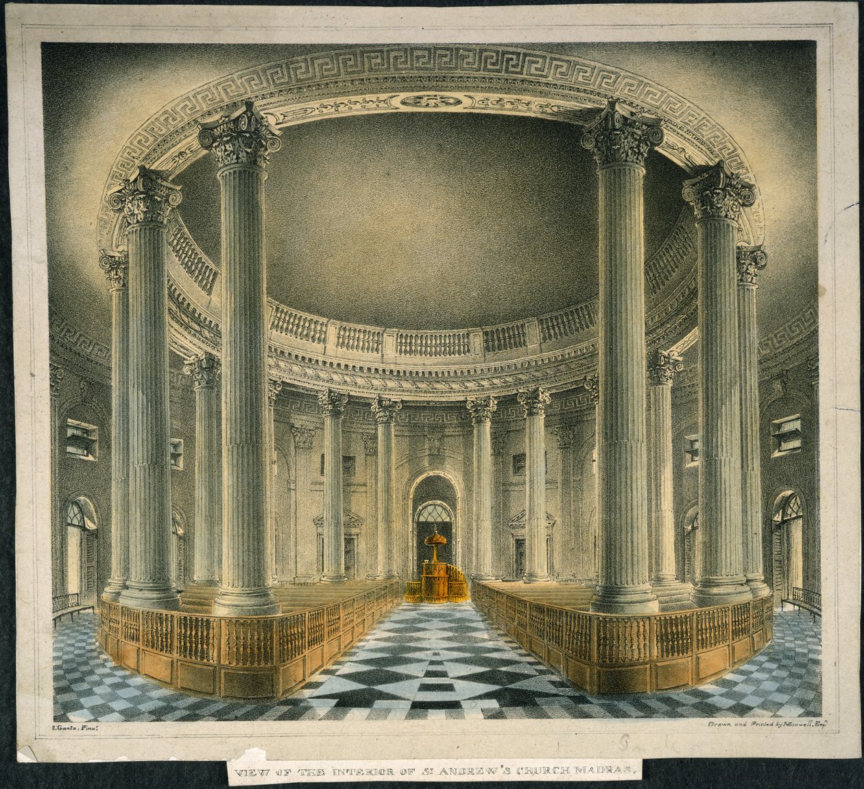 Iglesia de San Andrés, Madras, c.1825 (litografia en color) de English School