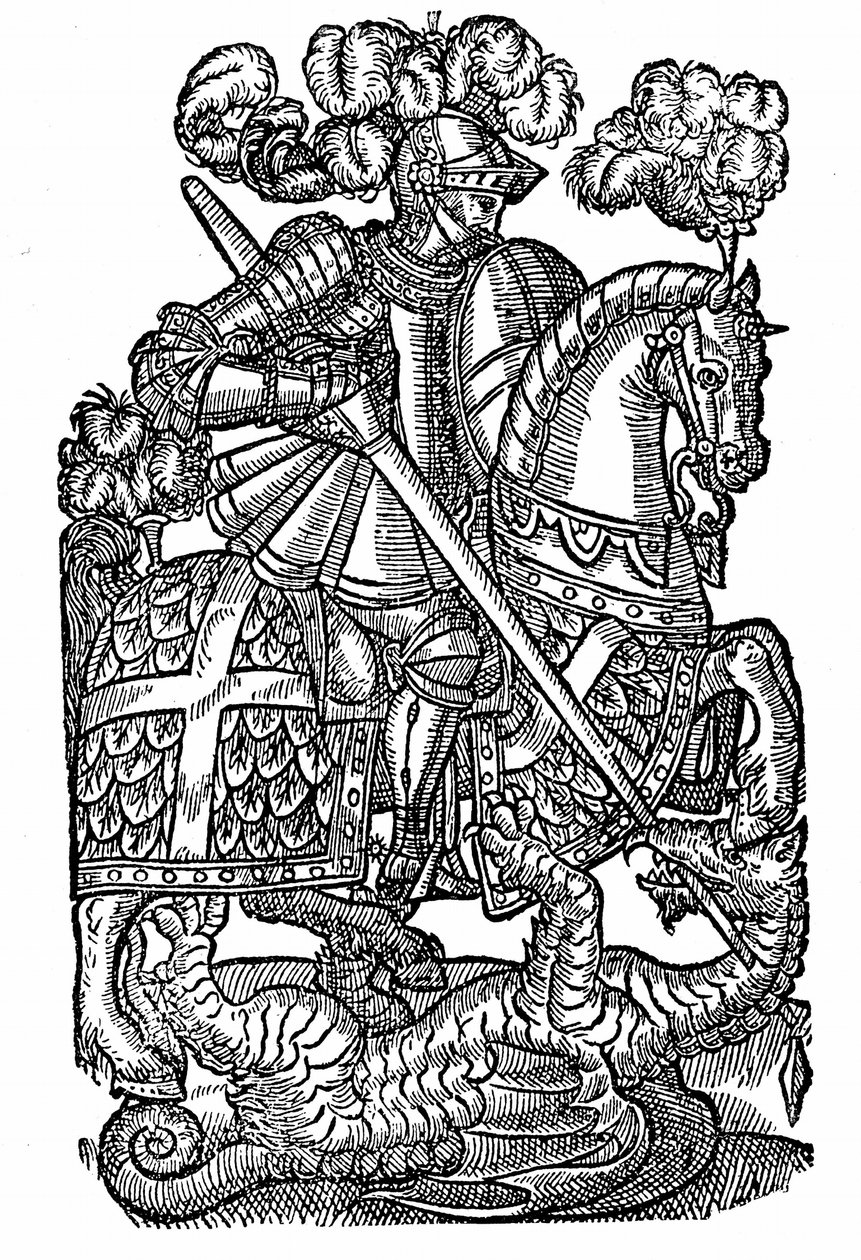 San Jorge (m. c303), el Caballero de la Cruz Roja, matando al Dragón de English School