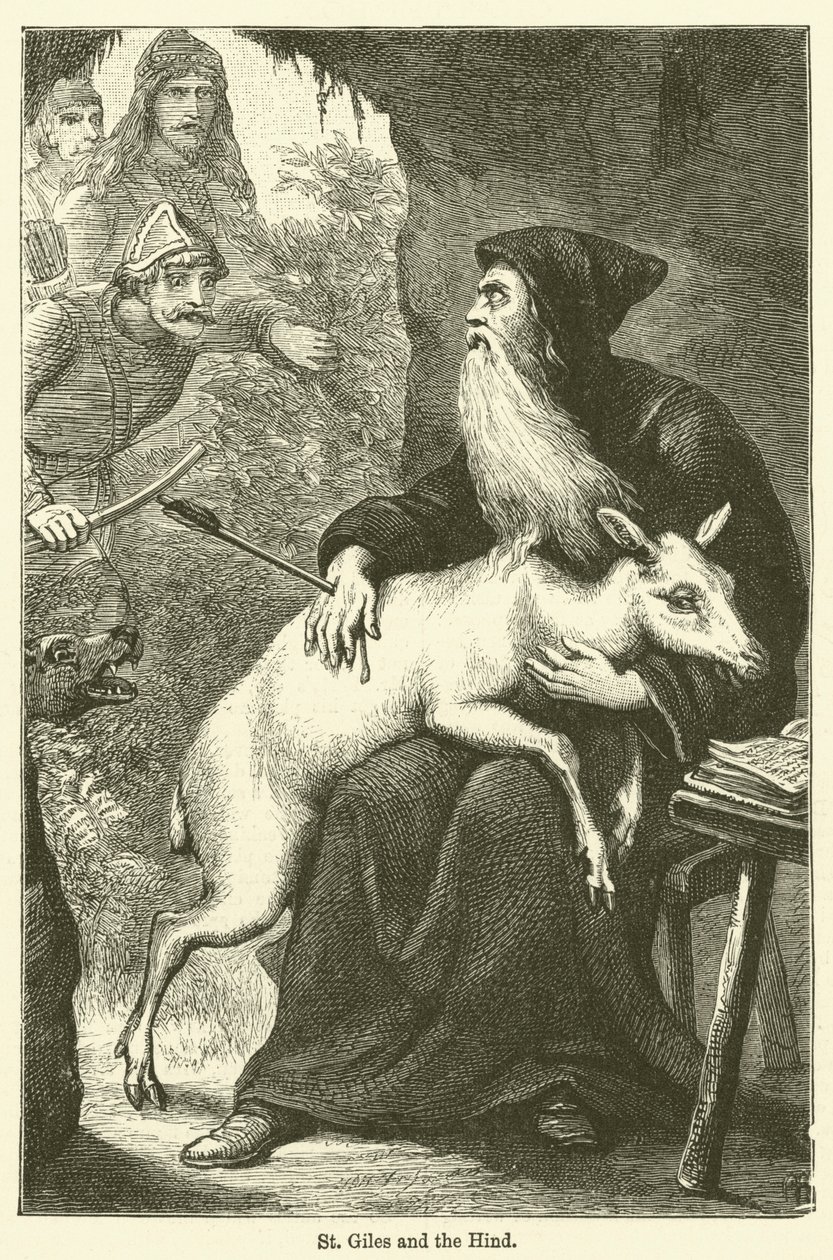 San Gil y la cierva (grabado) de English School