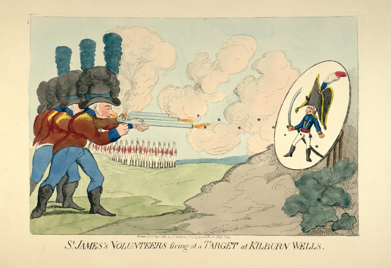 Voluntarios de St James disparando a un Blanco en Kilburn Wells, pub. 1803 de English School