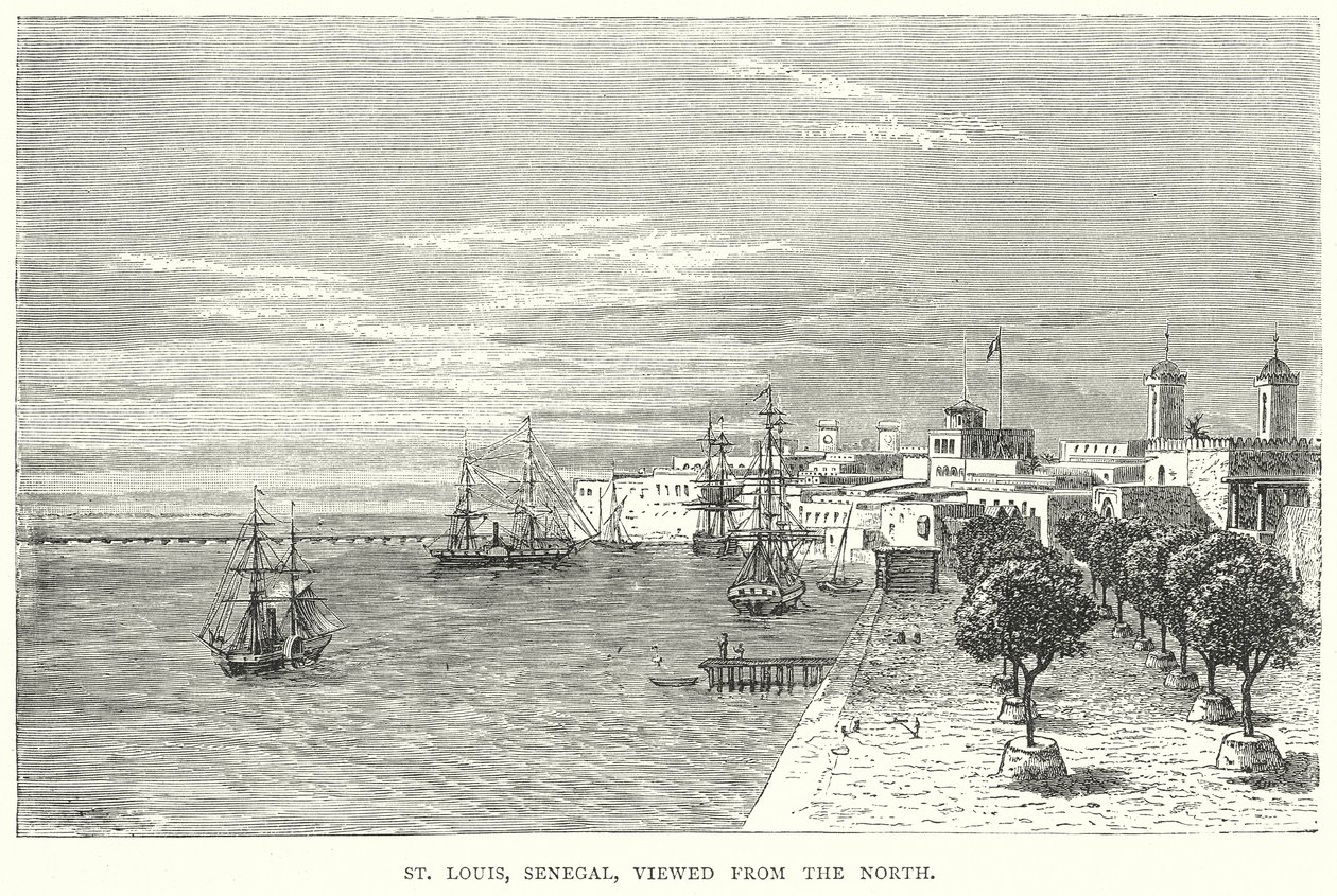 St Louis, Senegal, vista desde el norte (grabado) de English School