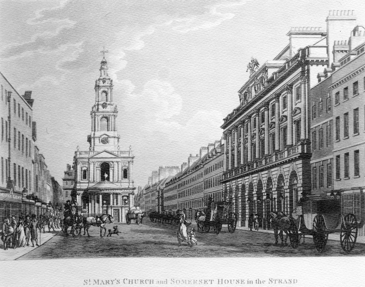 Iglesia de Santa María y Somerset House en el Strand, 1796 de English School