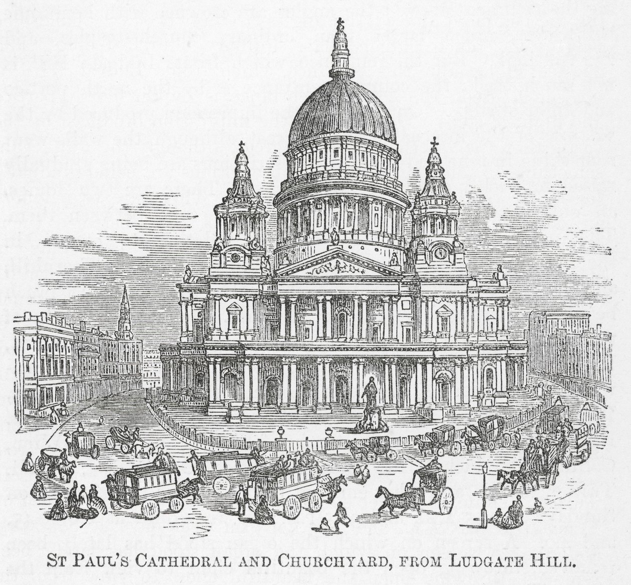 Catedral y cementerio de San Pablo, desde Ludgate Hill (grabado) de English School