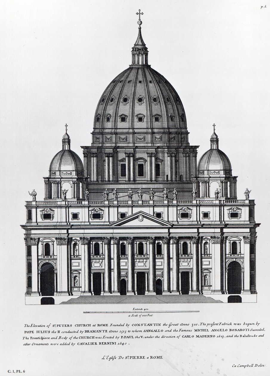 San Pedro, Roma, grabado por C. Campbell de English School