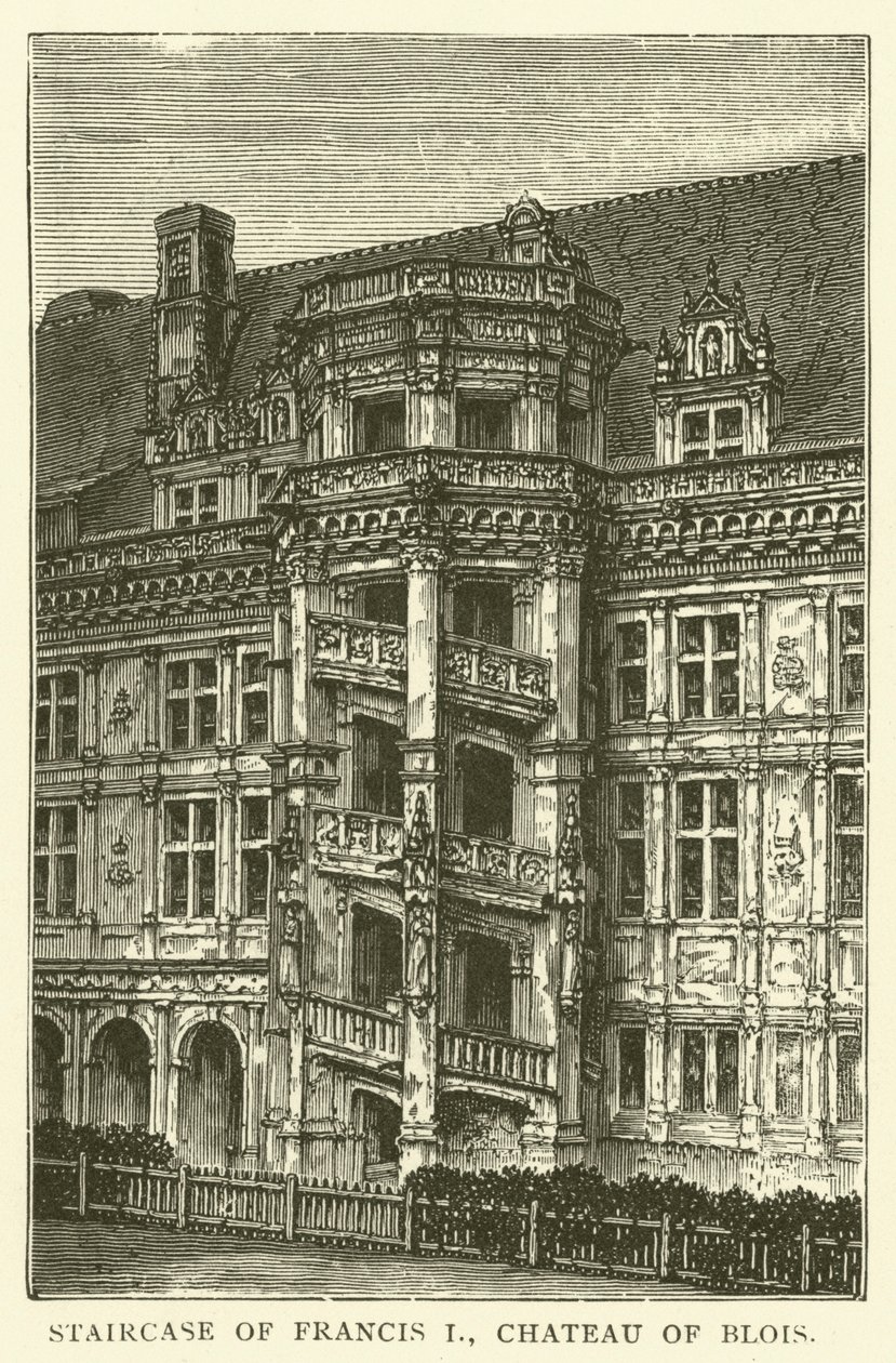 Escalera de Francisco I, castillo de Blois (grabado) de English School