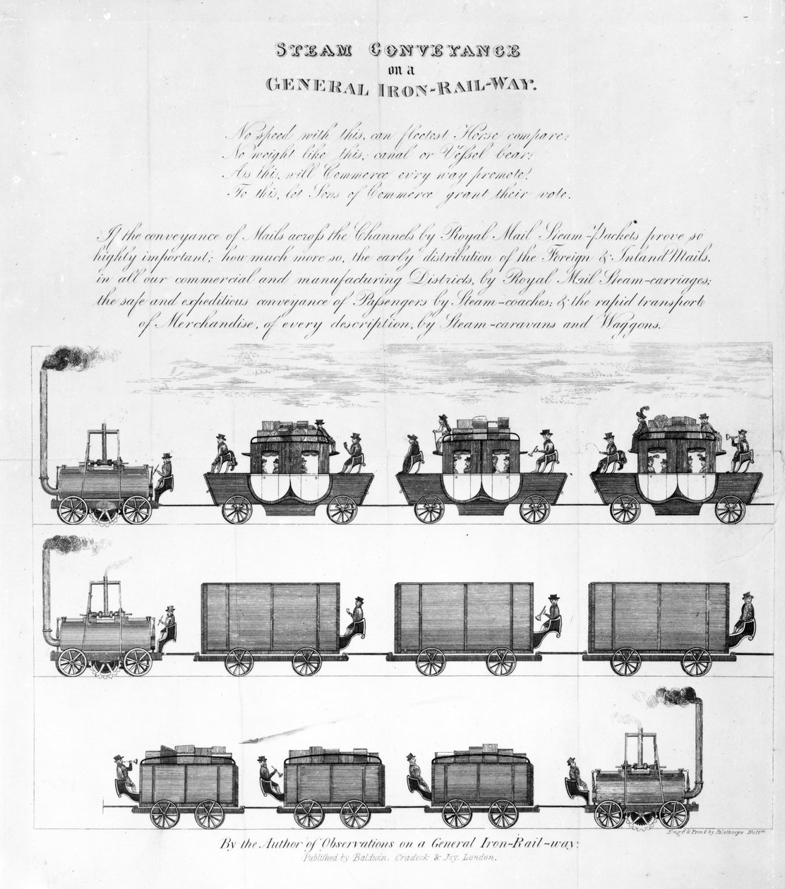 Transporte a vapor en un ferrocarril general de hierro, 1825 de English School