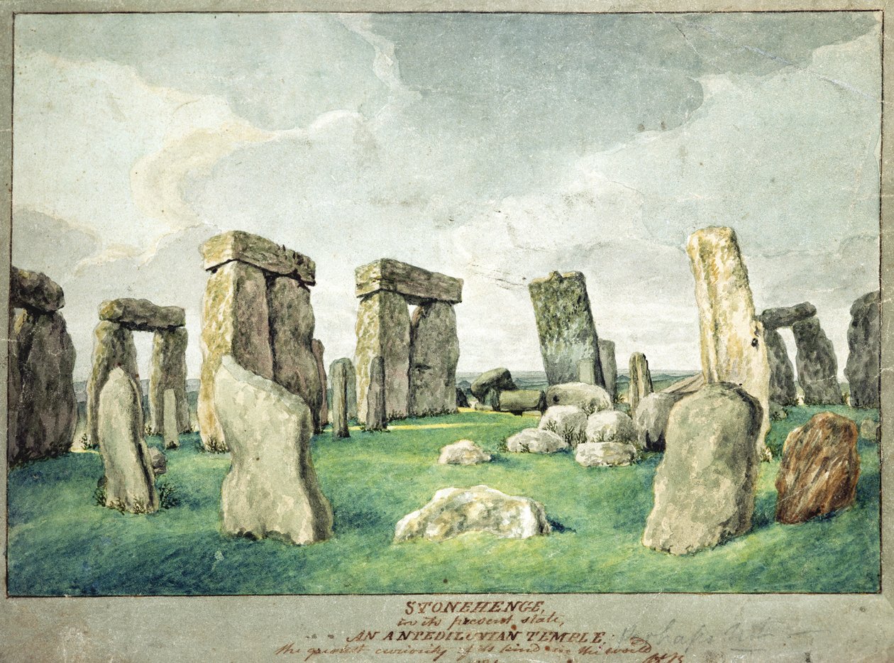 Stonehenge en su estado actual, un templo anpediluniano, 1821 de English School