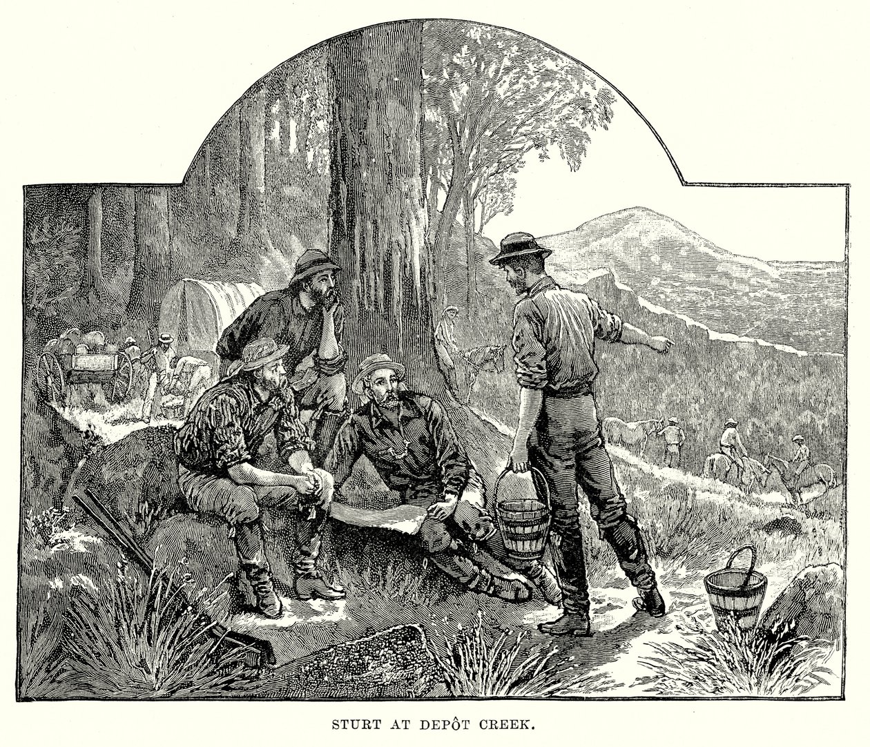 Sturt en Depot Creek (grabado) de English School