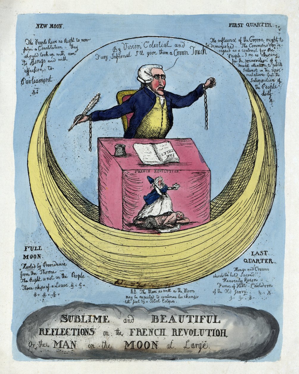 Reflexiones Sublimes y Hermosas sobre la Revolución Francesa, o el Hombre en la Luna en Grande, pub. 1790 de English School