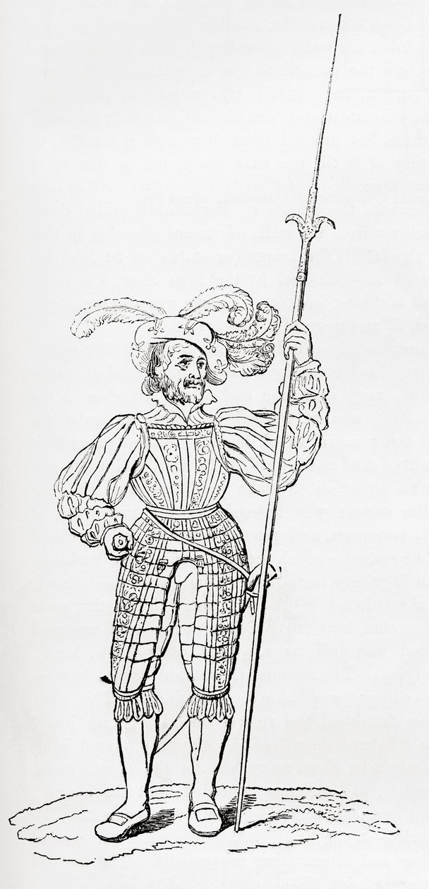 Traje de armadura acanalada y grabada, de la Vieja Inglaterra: A Pictorial Museum, pub. 1847 de English School