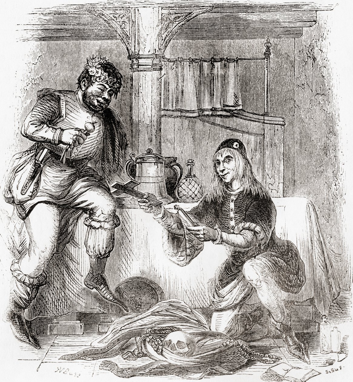 Sumpnour y Pardoner, de Old England: A Pictorial Museum, pub. 1847 de English School