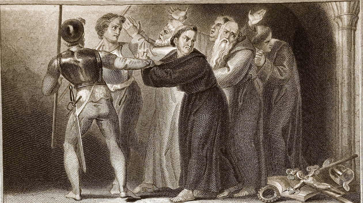 Supresión de los monasterios, ilustración de La Historia de Inglaterra de David Hume, pub. por R. Bowyer, Londres, 1812 de English School