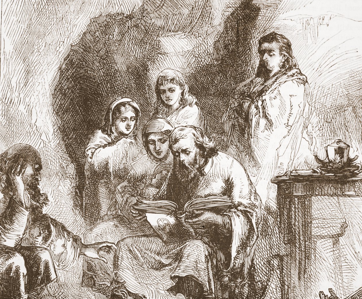 Taboritas adorando en una cueva, ilustración de La Historia del Protestantismo por James Aitken Wylie (1808-1890), pub. 1878 de English School