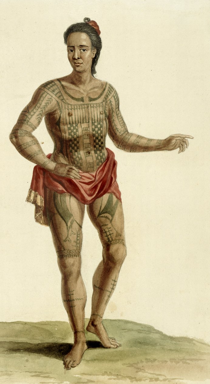 Guerrero hawaiano tatuado, 1824 de English School