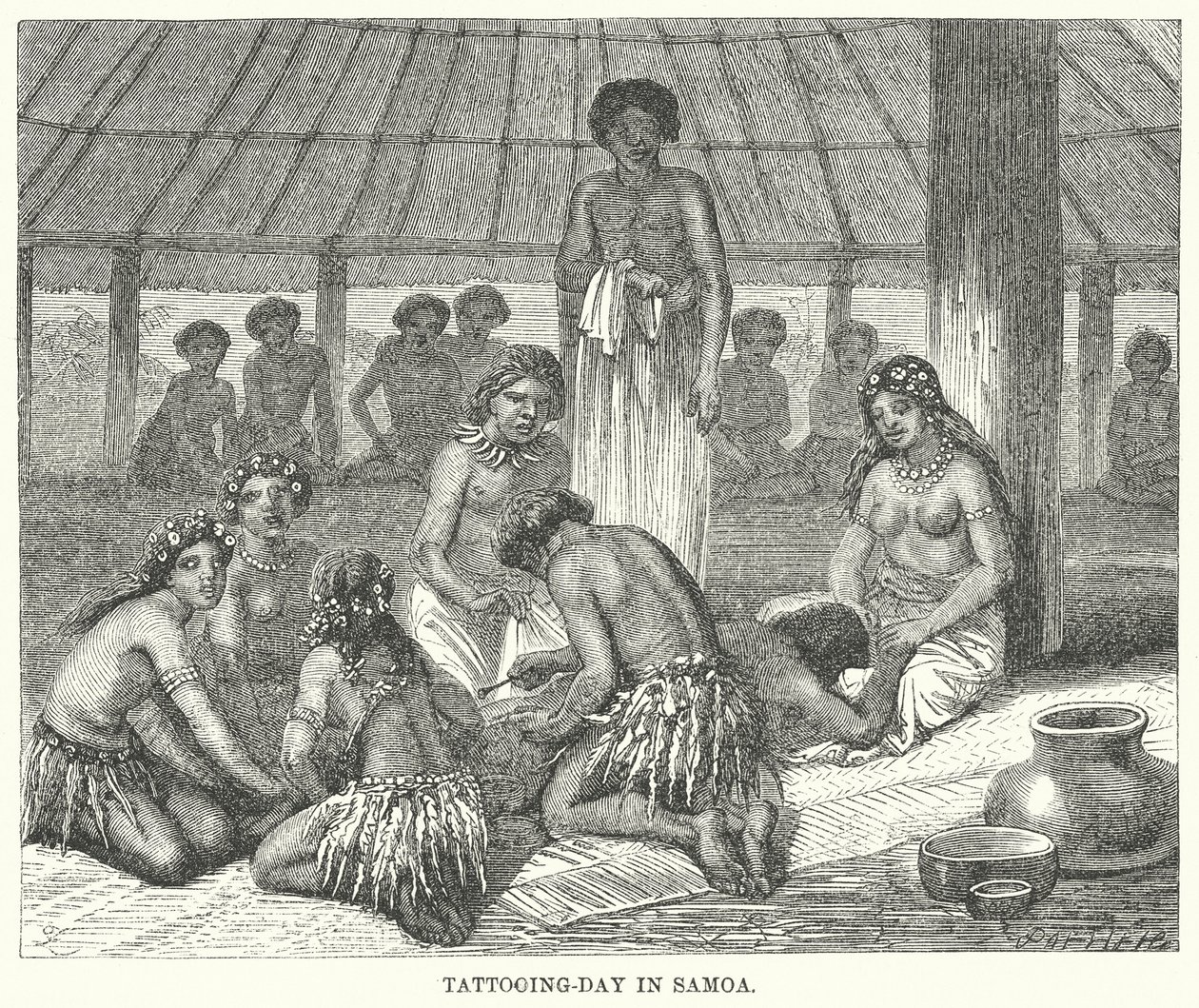Día del tatuaje en Samoa (grabado) de English School
