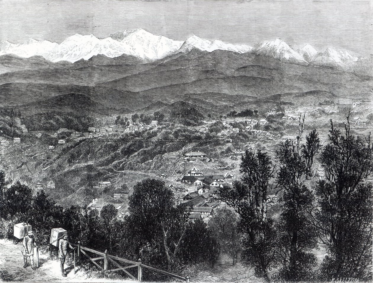 Cultivo del té en la India británica - Vista de Darjeeling desde el sur, 1876 de English School