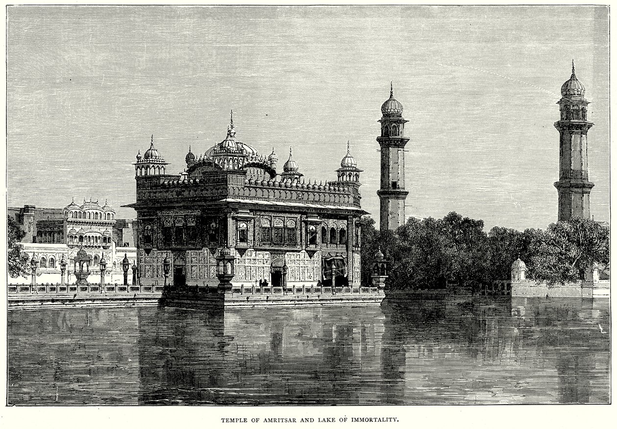 Templo de Amritsar y Lago de la Inmortalidad (grabado) de English School