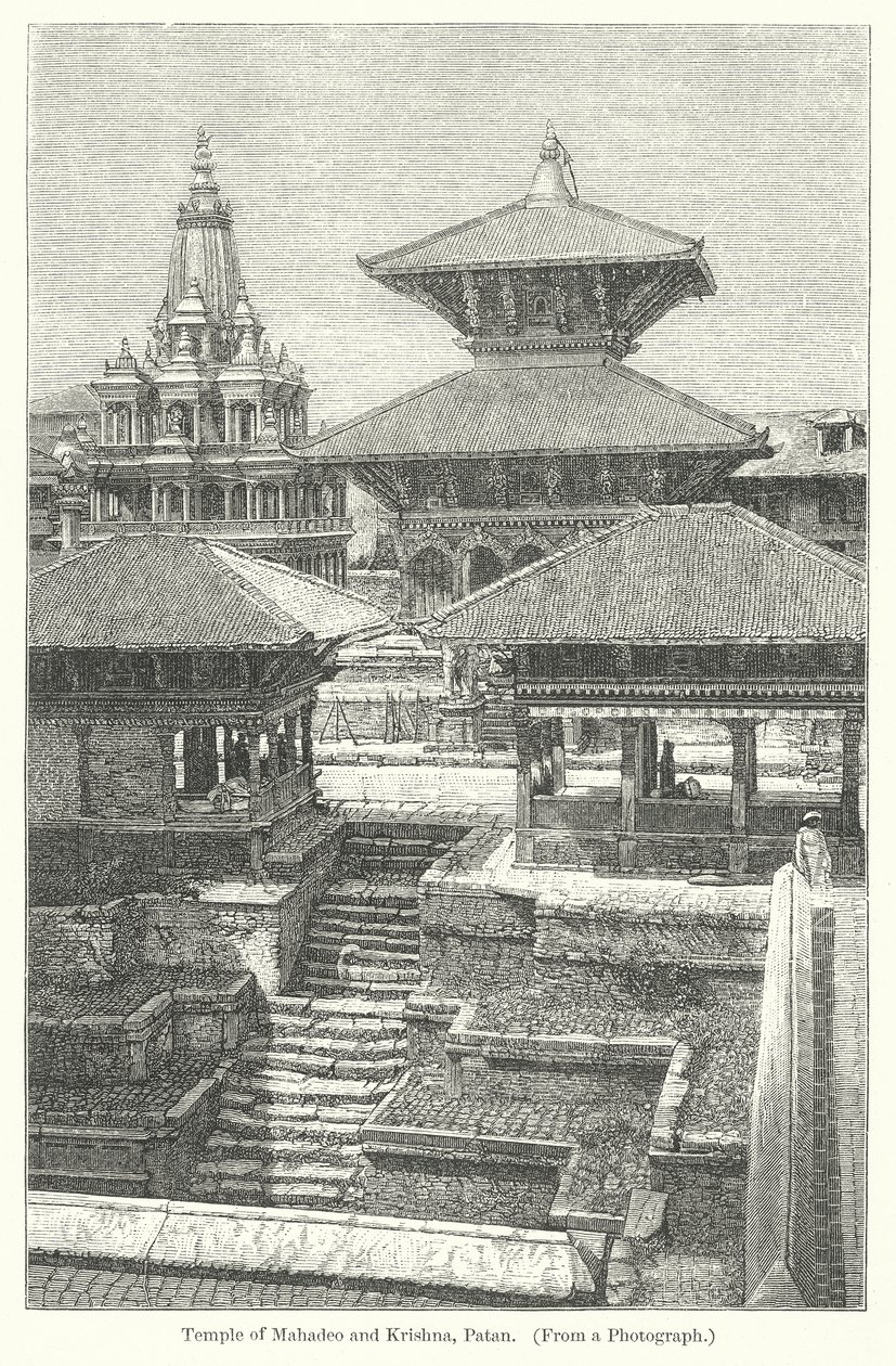 Templo de Mahadeo y Krishna, Patan (grabado) de English School