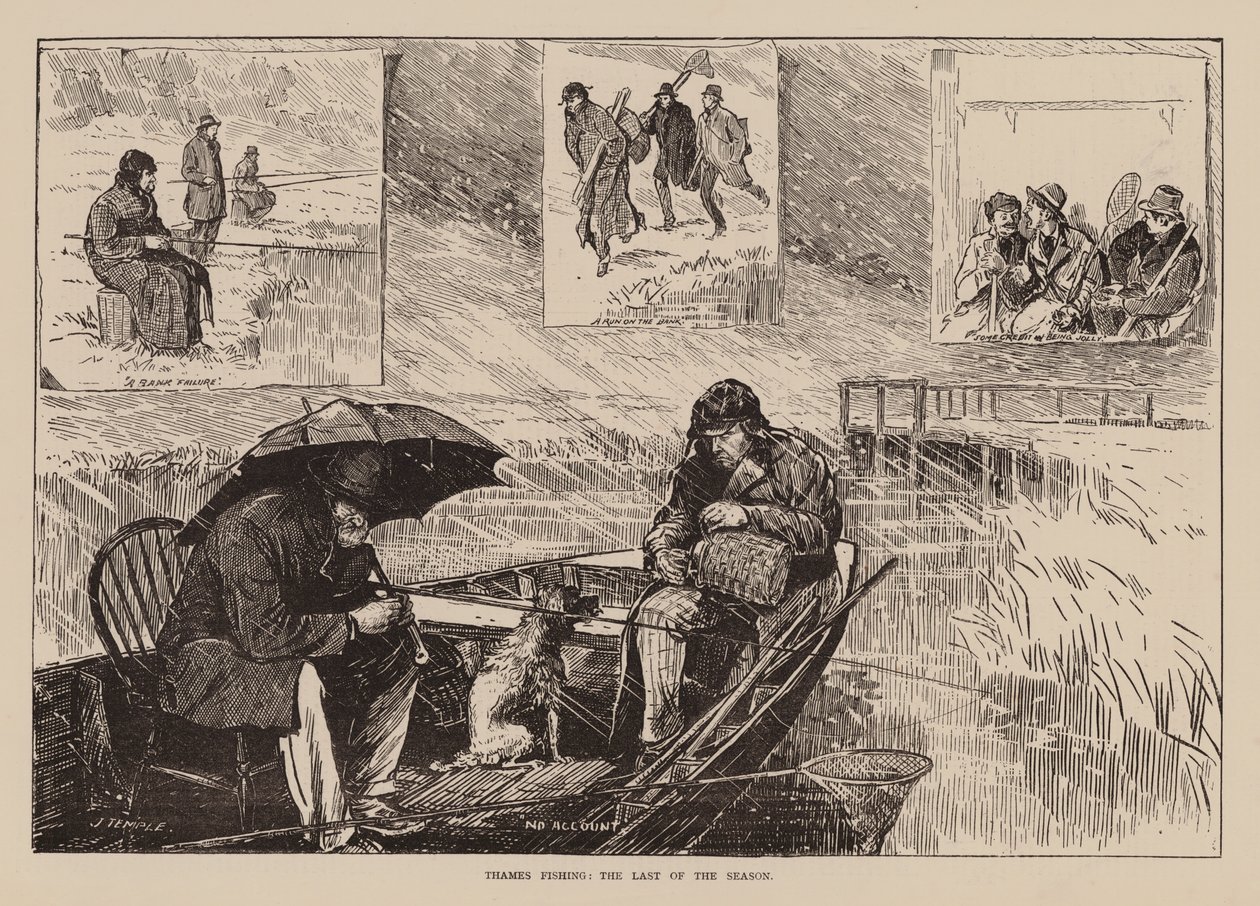 Thames Fishing, The Last of the Season (grabado) de English School