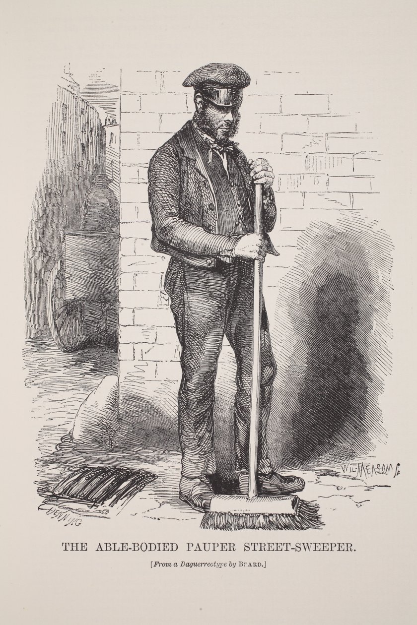 El barrendero indigente, ilustración de London Labour and London Poor de Henry Mayhew, pub. 1862 de English School
