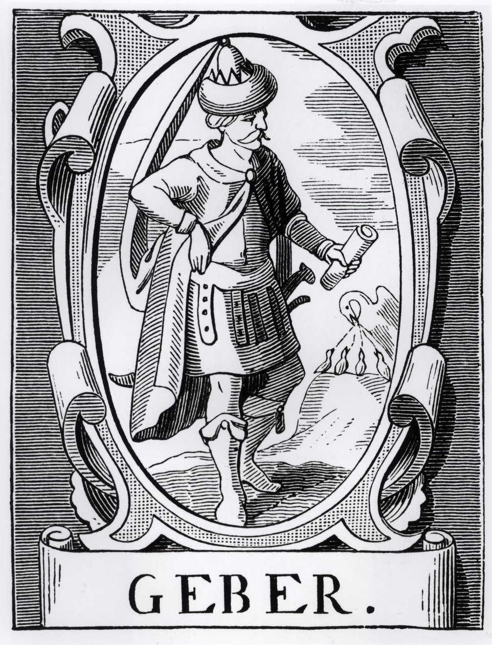 El Alquimista Geber (siglo XIV) ilustración de Ciencia y Literatura en la Edad Media y el Renacimiento, escrito y grabado por Paul Lacroix, 1878 de English School
