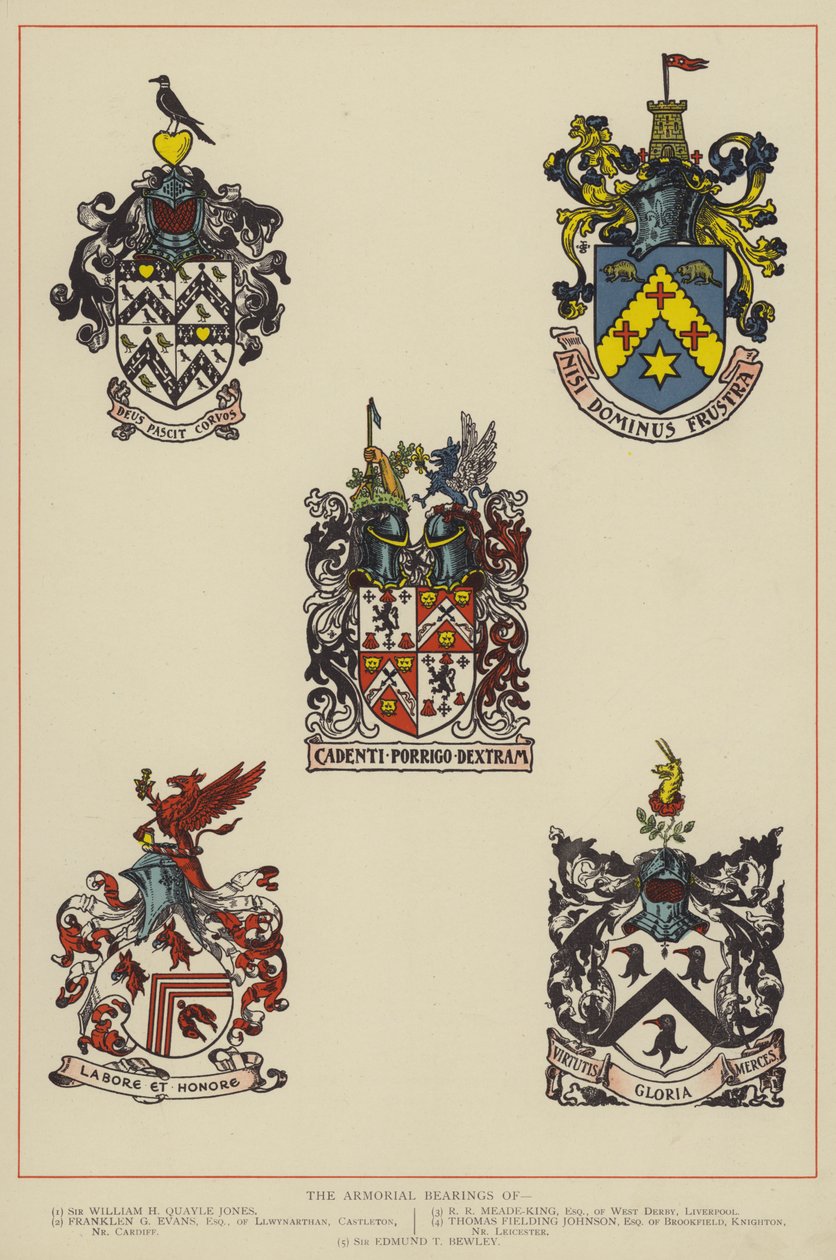 El escudo de armas (litografía en color) de English School