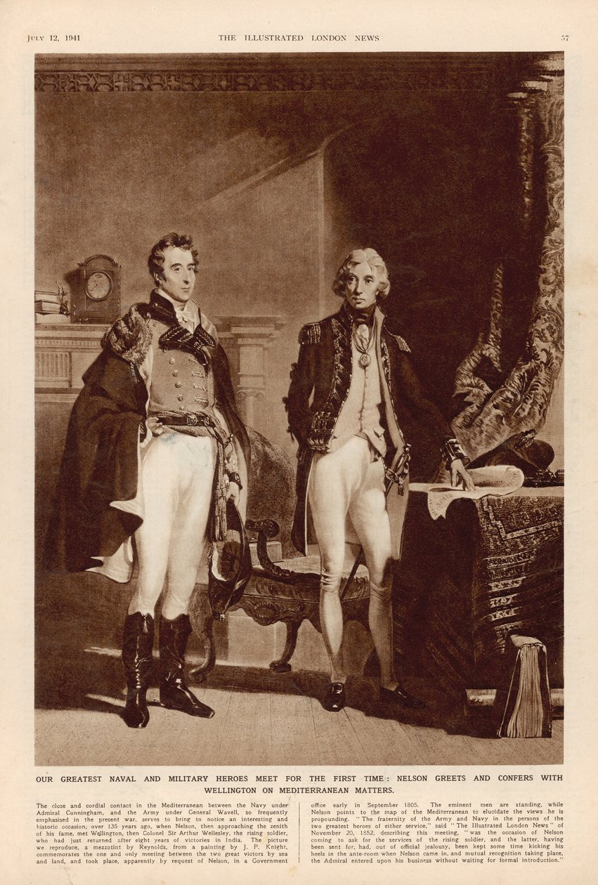 El Ejército y la Armada: Una entrevista entre Arthur Wellesley (1769-1852) Duque de Wellington y Lord Horatio Nelson (1758-1805) de The London Illustrated News, 12 de julio de 1941 de English School