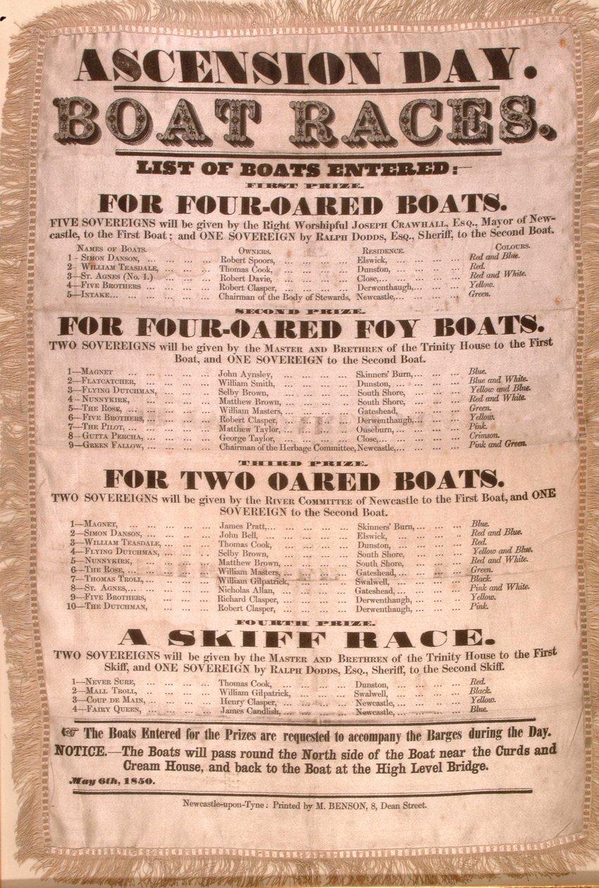 Programa de la carrera de botes del Día de la Ascensión, 6 de mayo de 1850 de English School